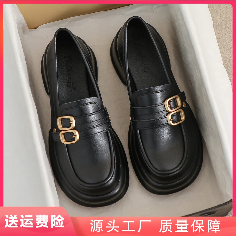 真皮小皮鞋女2024新款秋冬英伦风厚底33工作乐福鞋34小码高跟单鞋