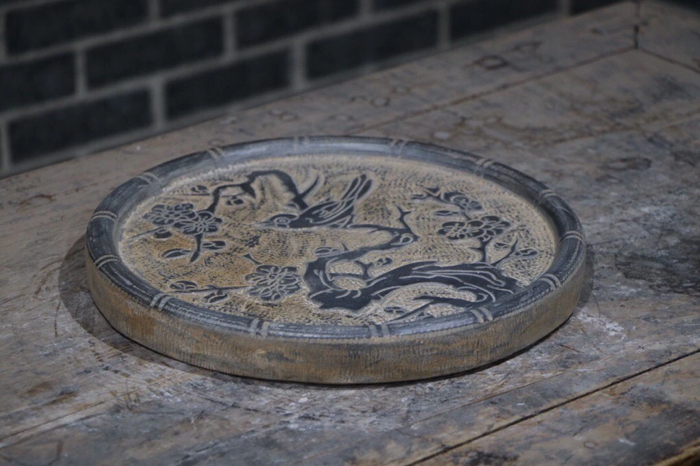 【山西青石喜鹊登梅茶盘底座】直径28厘米，厚3厘米！