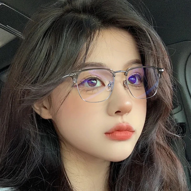 椰子灰显脸小半框眼镜框网红男女潮近视有度数防蓝光平光学生镜架