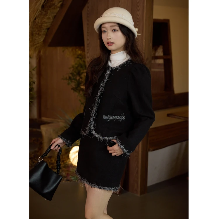 【西町村屋】W粗花呢短款小香风外套半裙套装AD8601007