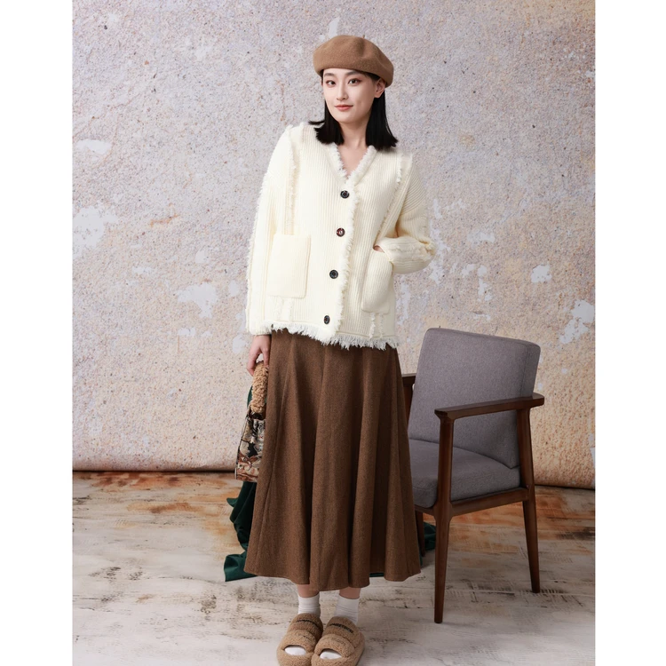 西町村屋复古通勤长款摆裙女秋冬新款气质美拉德半身裙XH9D10211