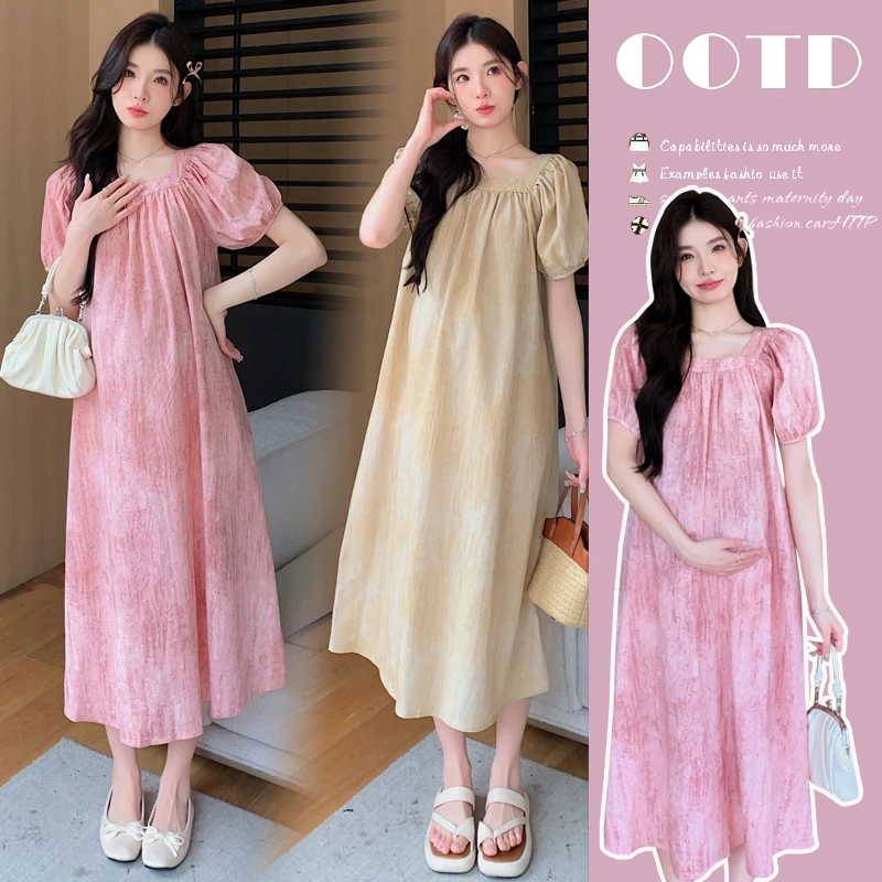 孕妇2024夏季新款显瘦时尚宽松孕妈气质高级感复古孕妇连衣裙