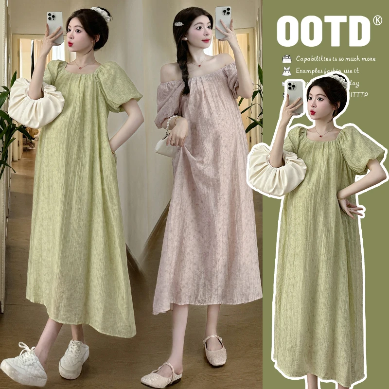 2024显瘦法式韩版辣妈宽松时尚气质甜美大码显瘦过膝中长款连衣裙