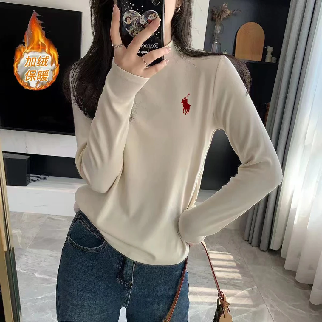 清仓·半高领·加绒保暖【刺绣-战马】外贸品质基础打底上衣内搭24212