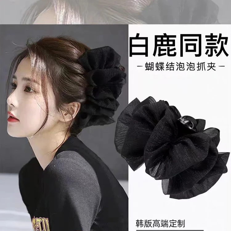 isn日韩系蝴蝶结泡泡纱鲨鱼夹828#