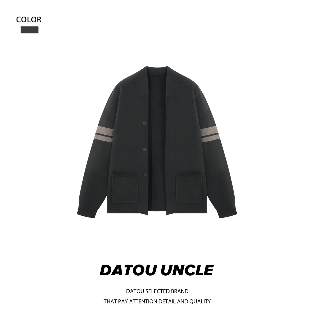 【大头叔叔】秋冬高定简约风撞色棉羊毛加厚针织开衫外套DDM910