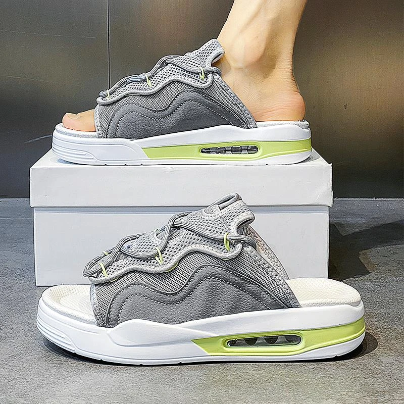 潮牌拖鞋男夏季外穿防滑踩屎感篮球运动凉拖户外气垫厚底沙滩凉鞋