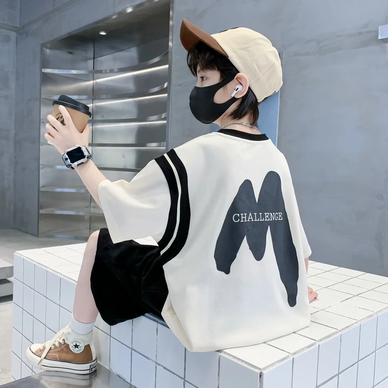 儿童装男童夏装薄款短袖套装2024新款夏季中大童男孩运动酷帅气潮