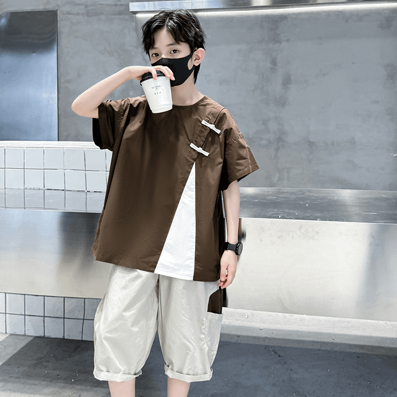 童装男童夏装短袖套装2024新款儿童夏季中大童男孩运动帅气薄款潮