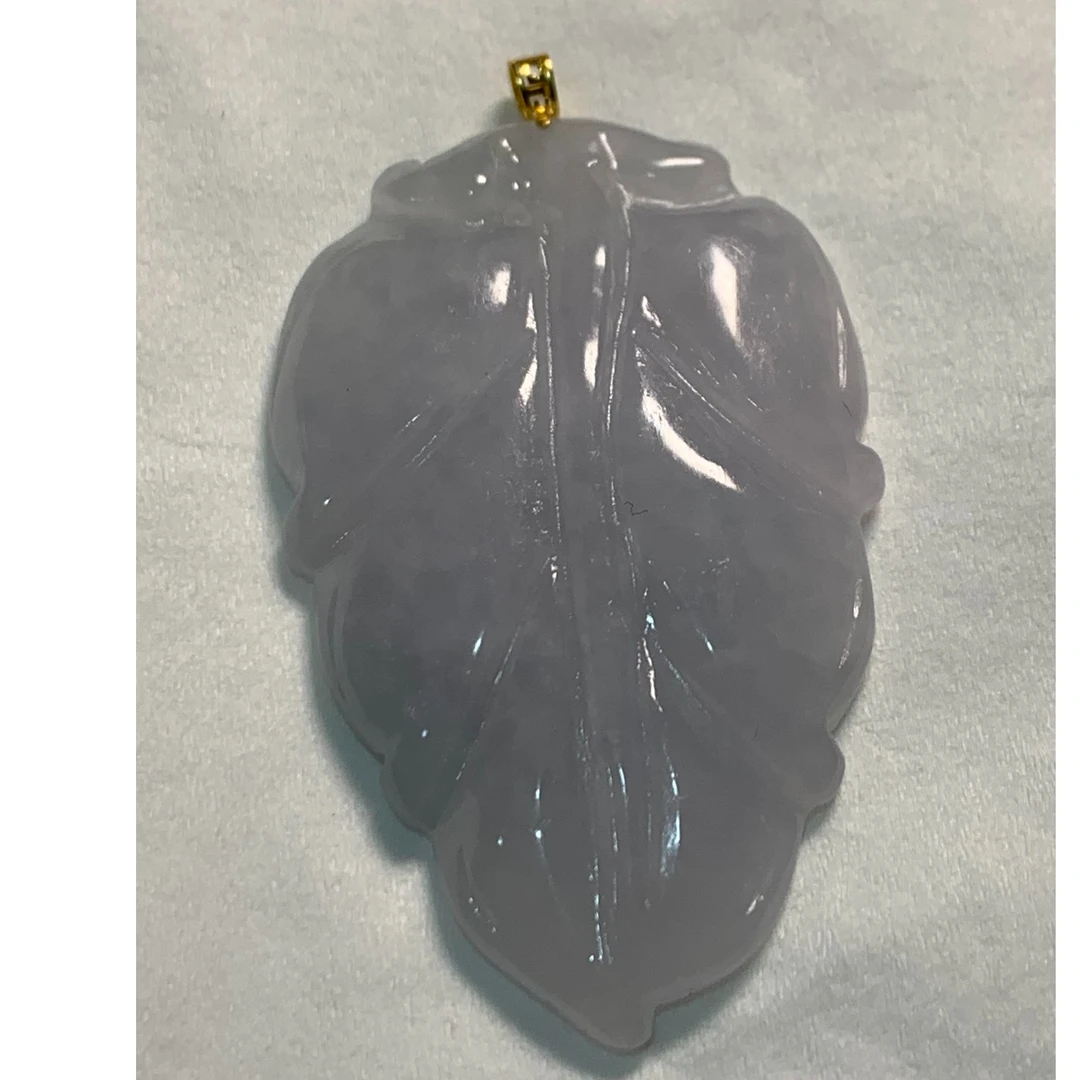 【京都玉品】18Ｋ金缅甸天然Ａ货翡翠高冰紫叶子【整体51X28X6AA138】