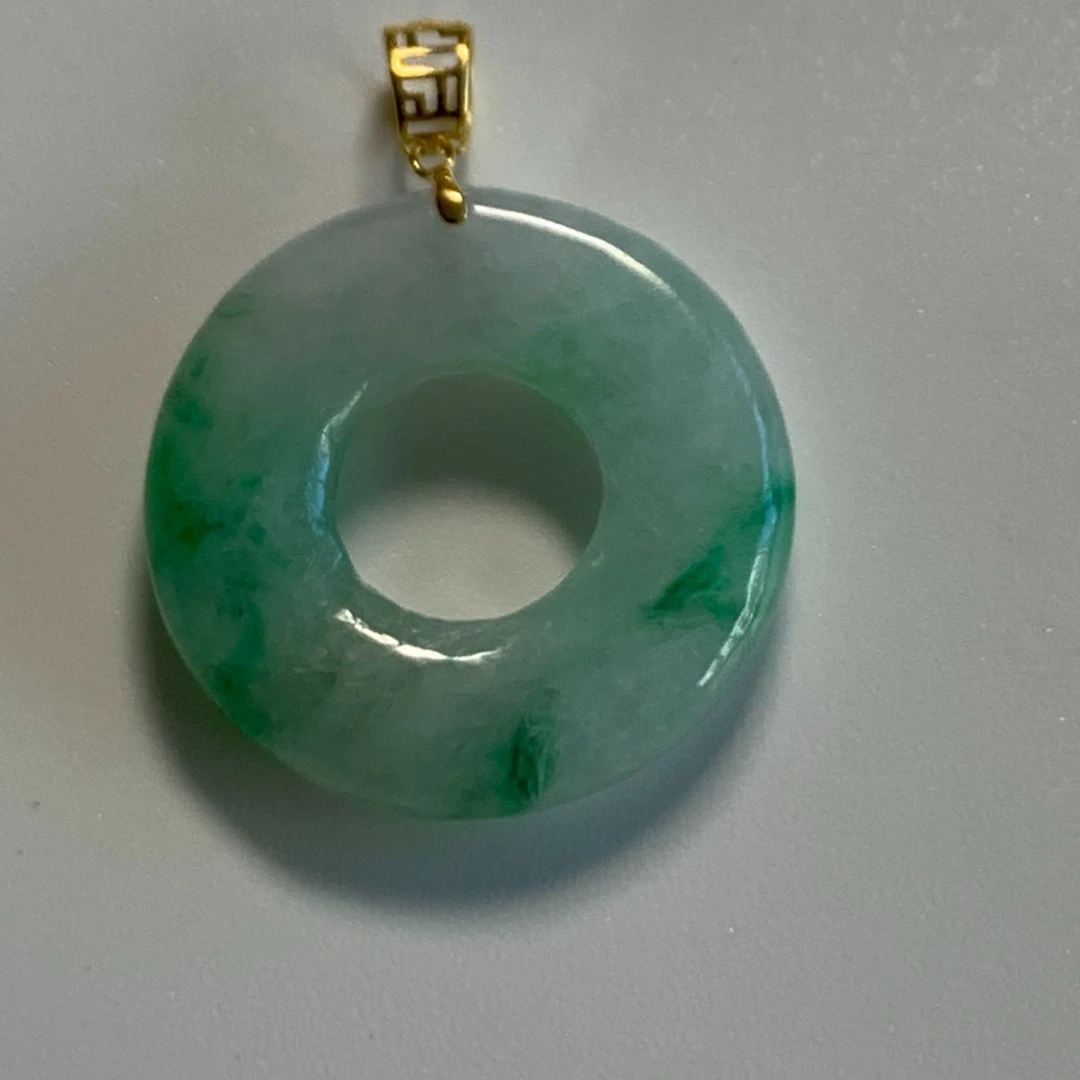 【京都玉品】18K金缅甸天然A货翡翠冰绿平安扣【整体20X19X3mmＲ616】