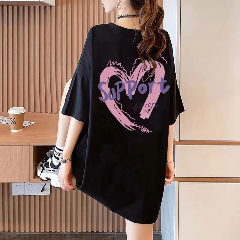 t恤女短袖纯棉夏季2024新款爆款宽松半袖中长款ins圆领大码上衣潮