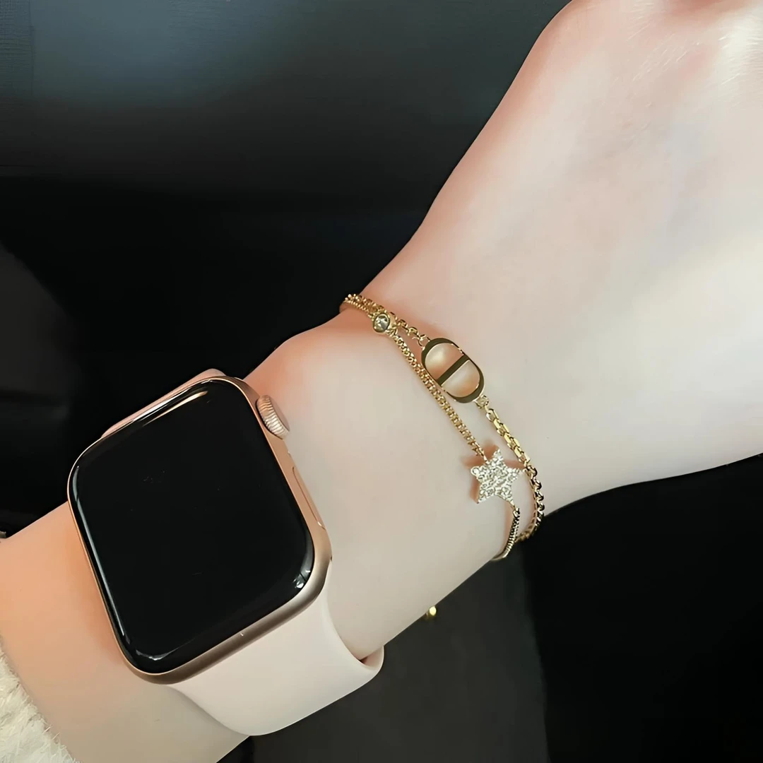 铜合金手链 猪鼻子CD星星手链双层叠戴手环时尚百搭气质轻奢