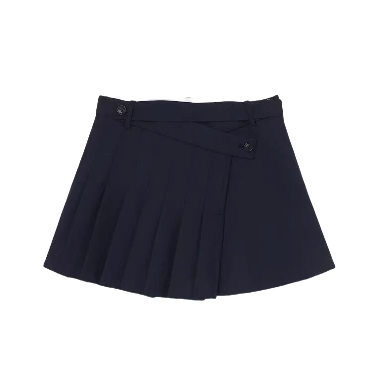 SOLSOL-ANDAHALF设计师品牌24秋冬新精纺羊毛斜片百褶短裙SK9033