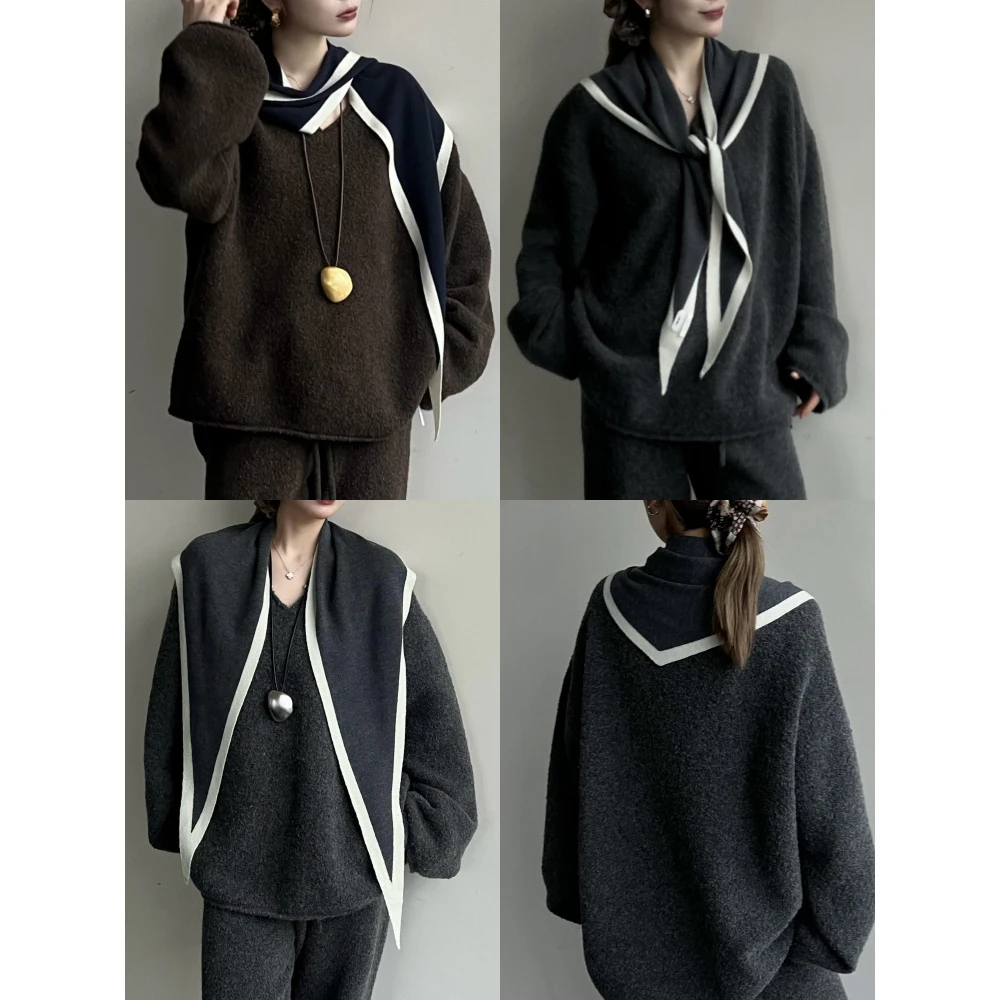 SOLSOL买手店 IMMI设计师品牌24秋冬羊绒拼色三角巾MWDFWKSF1112X