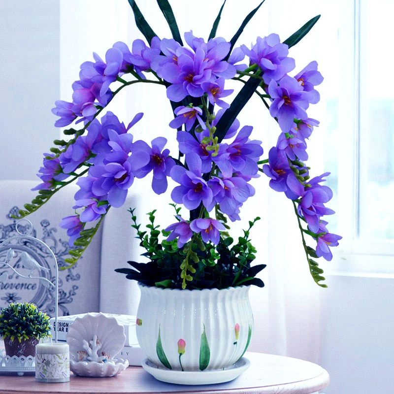 假花仿真绿植香雪兰盆景客厅花卉仿真花手工装饰陶瓷玄关花艺甄选