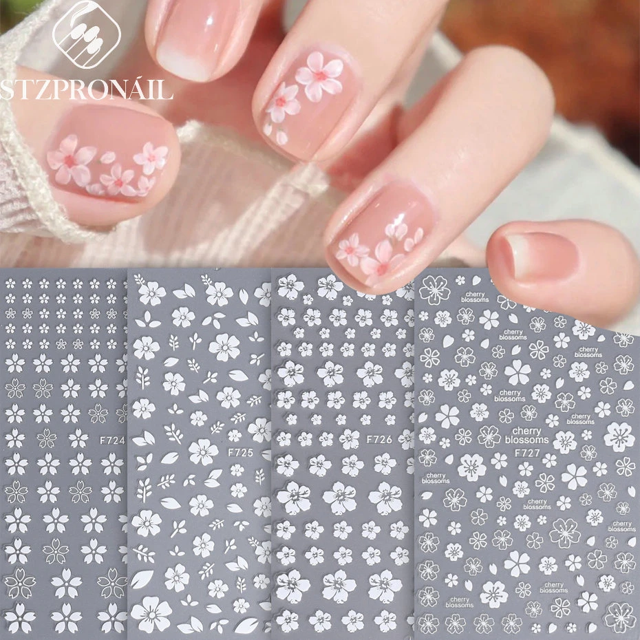 网红春日樱花美甲贴纸 爆款小白花ins风日系少女3D防水背胶指甲贴