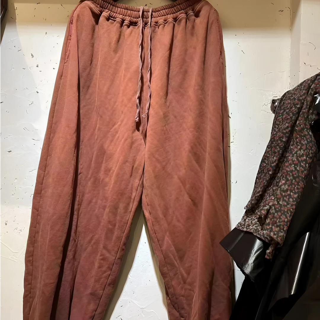 木木棉麻分享（衣路走来）37955纯棉百搭做旧女士松紧腰宽松休闲裤
