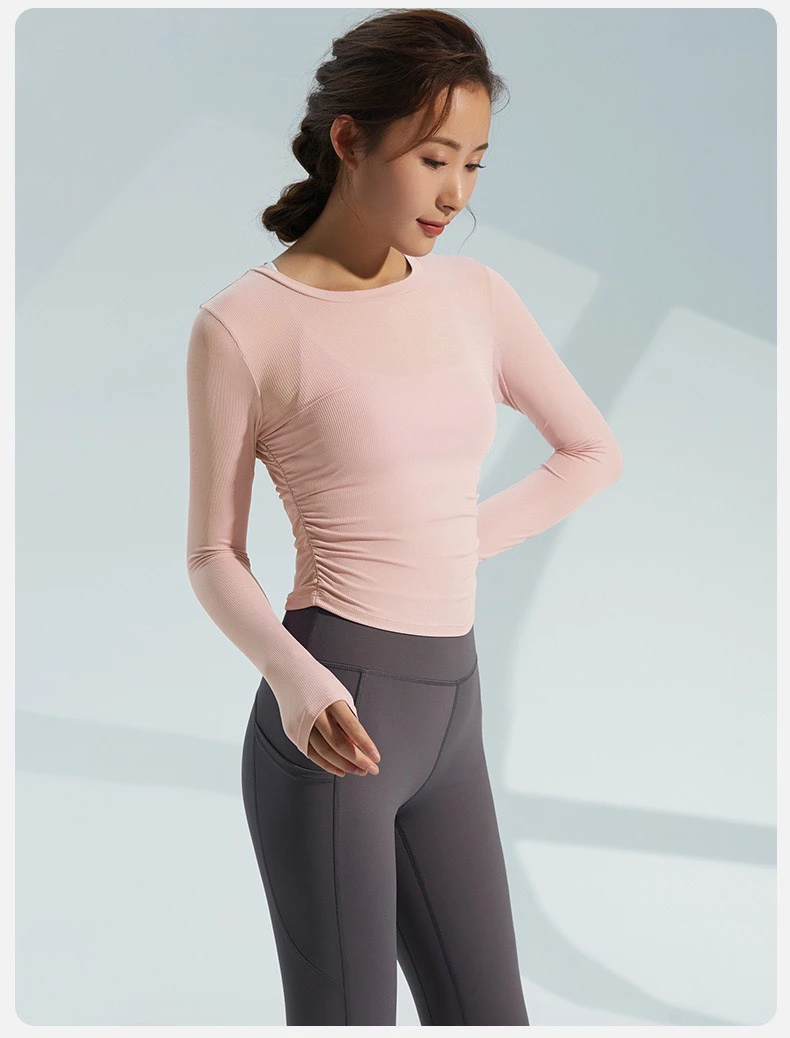 ［日常可拍］褶皱收腰显瘦长袖紧身上衣