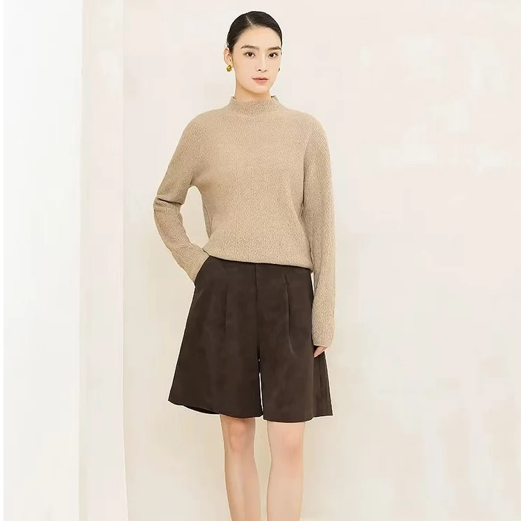 【左耳与麻】冬季高货100%山羊绒半高领凤尾花长袖打底衫5068