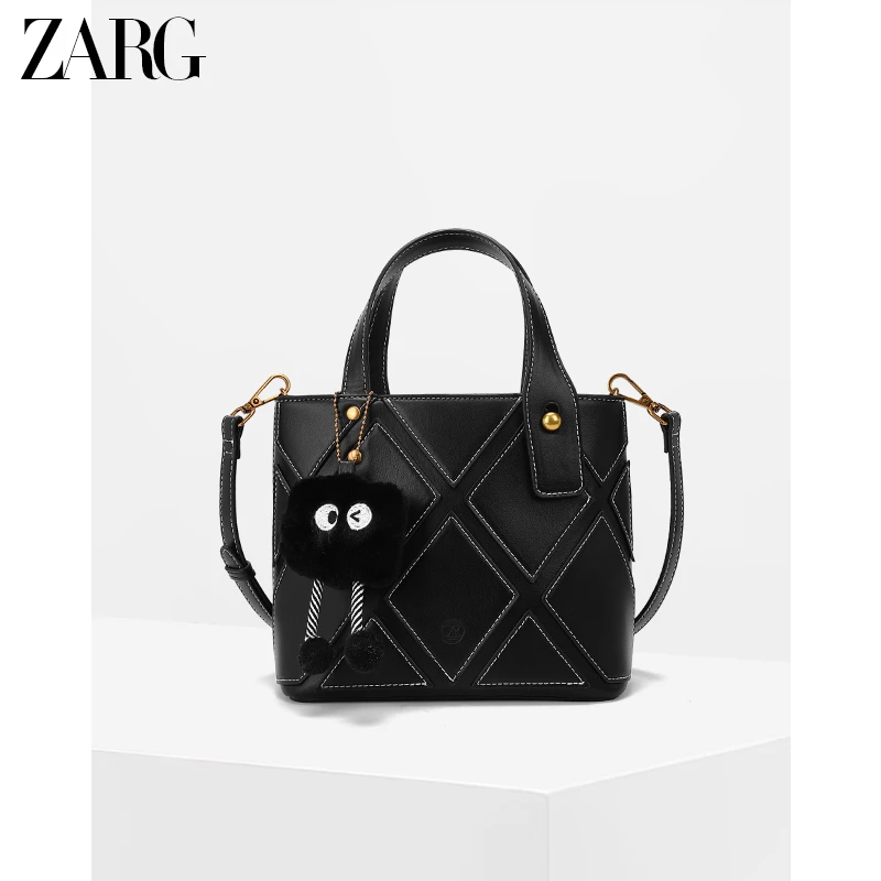 【幸运魔盒】ZARG复古秋冬新款拼接手提水桶包单肩斜挎包xj-60227