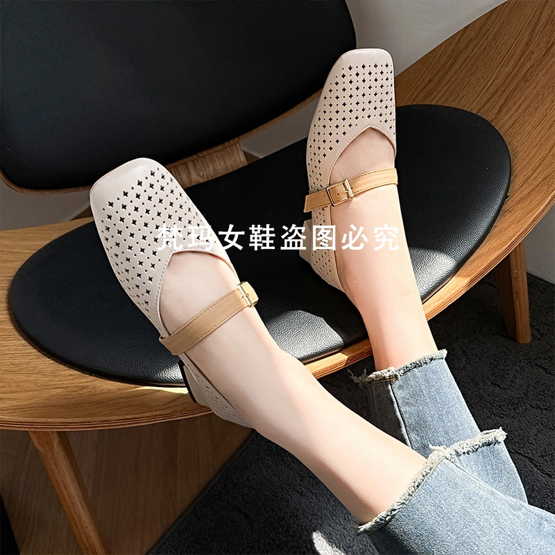 241601-（珍姐）镂空凉鞋女夏季低跟时尚玛丽珍