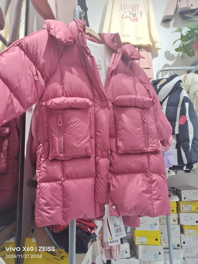 女童羽绒服中长款加厚冬季大童洋气连帽外套