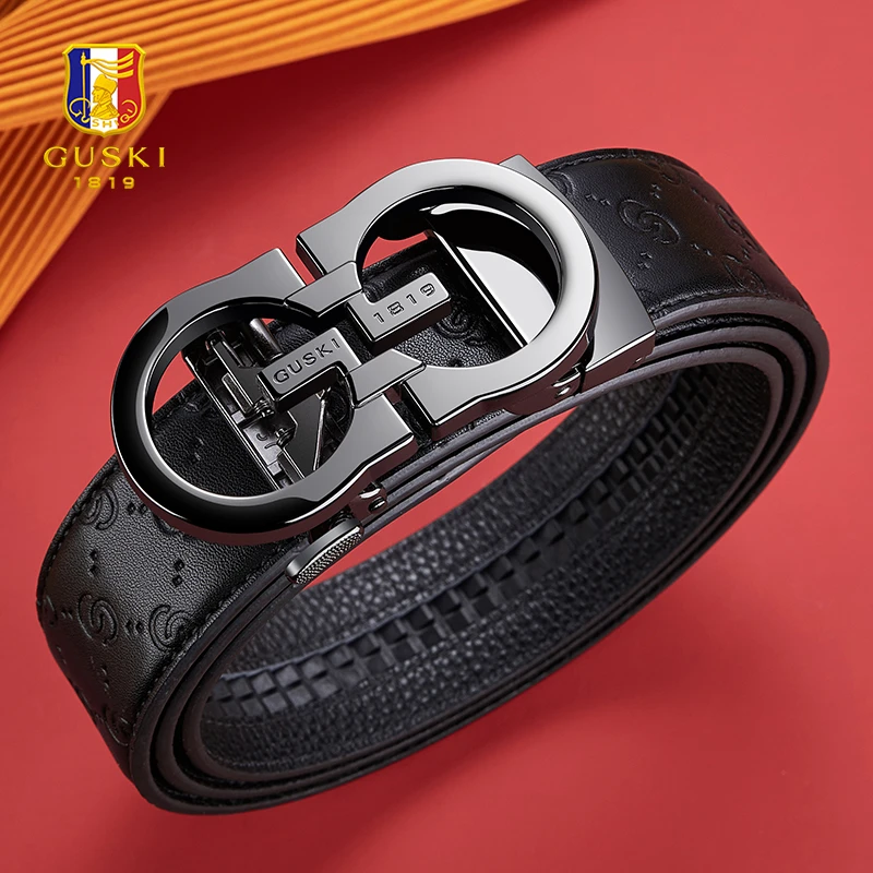 可刻字【生日礼物】古士旗皮带真皮男款腰带自动扣生日送爸爸男友