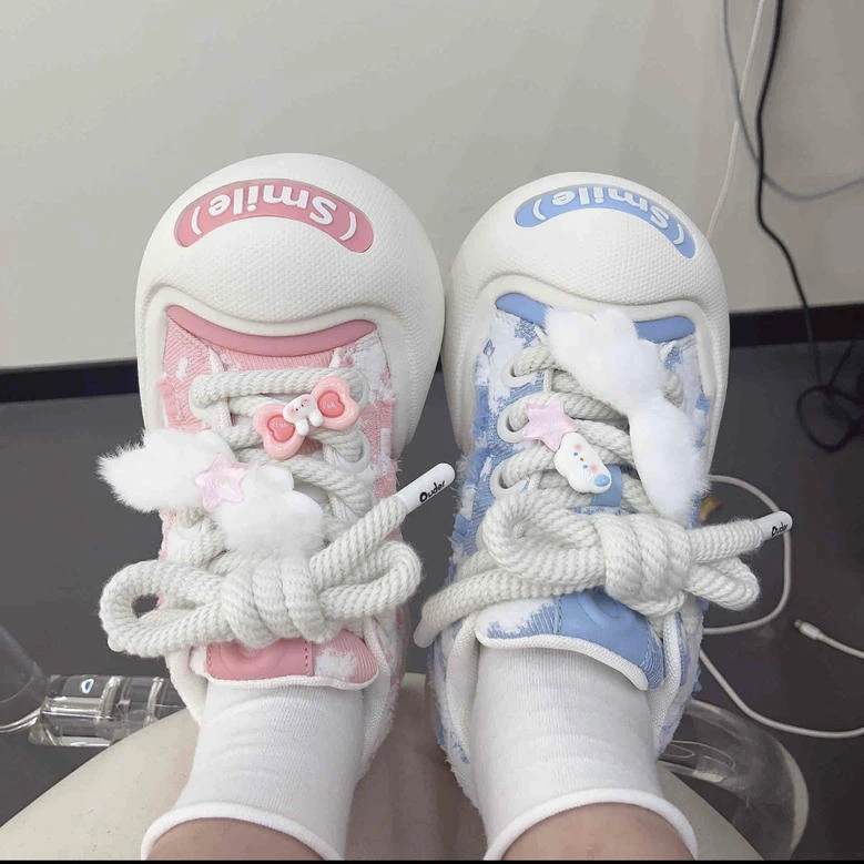 新配色玉桂狗天蓝蓝厚底增高丑萌鞋女开口笑大头板鞋立体