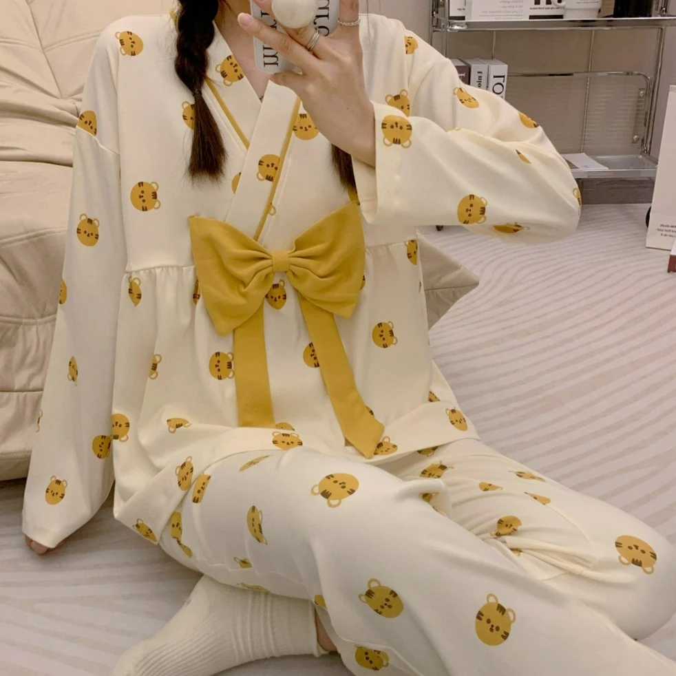 【新品上新】长袖睡衣女春秋季卡通时尚蝴蝶结秋冬甜美家居服套装