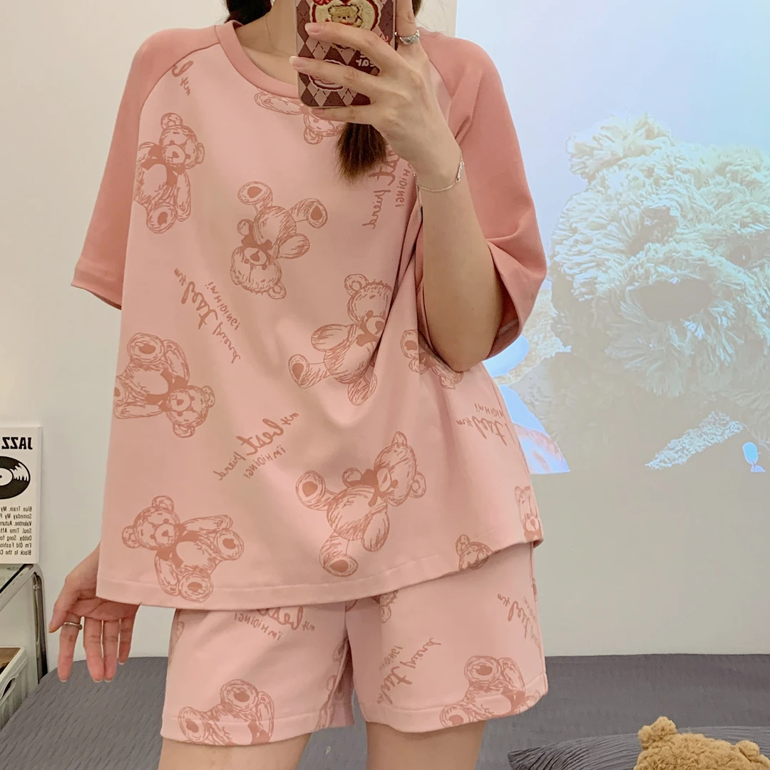 睡衣女夏2023爆款可爱学生短袖卡通时尚ins睡衣家居服套装可外出