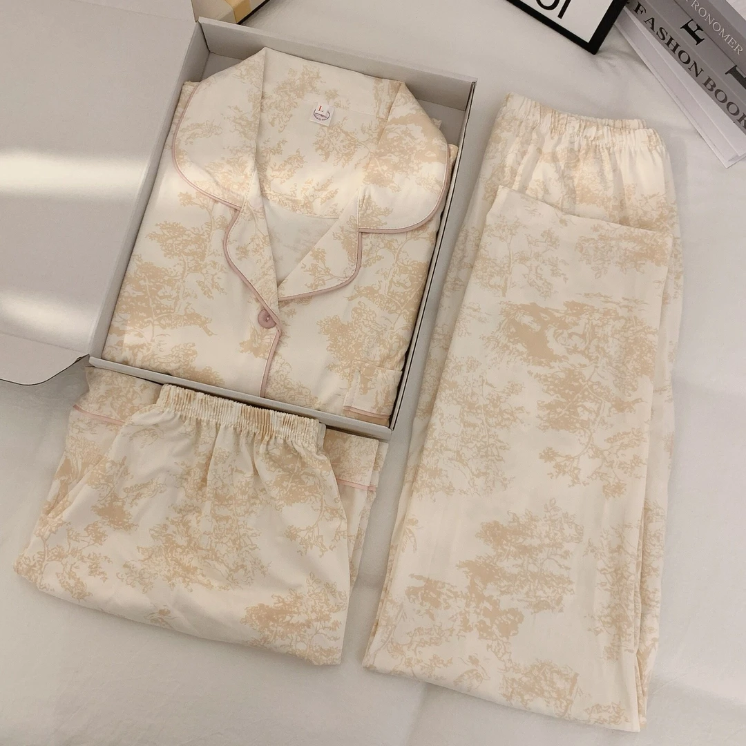 夏季睡衣卡通翻领短袖短裤长裤三件套休闲动漫睡衣女家居服套装