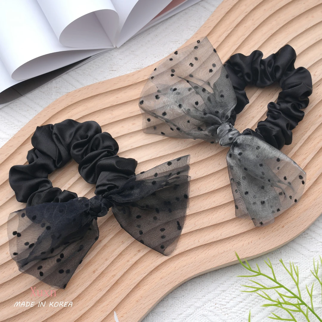 韩国布艺欧根纱波点蝴蝶结大肠发圈韩系洋气爆款气质新款春夏发饰
