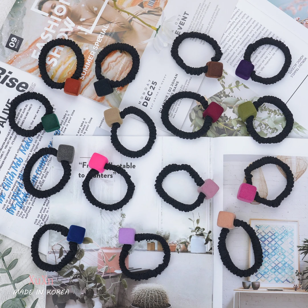 韩国超柔系列植绒方块发圈上班族发饰女生配饰ins小饰品小件饰品