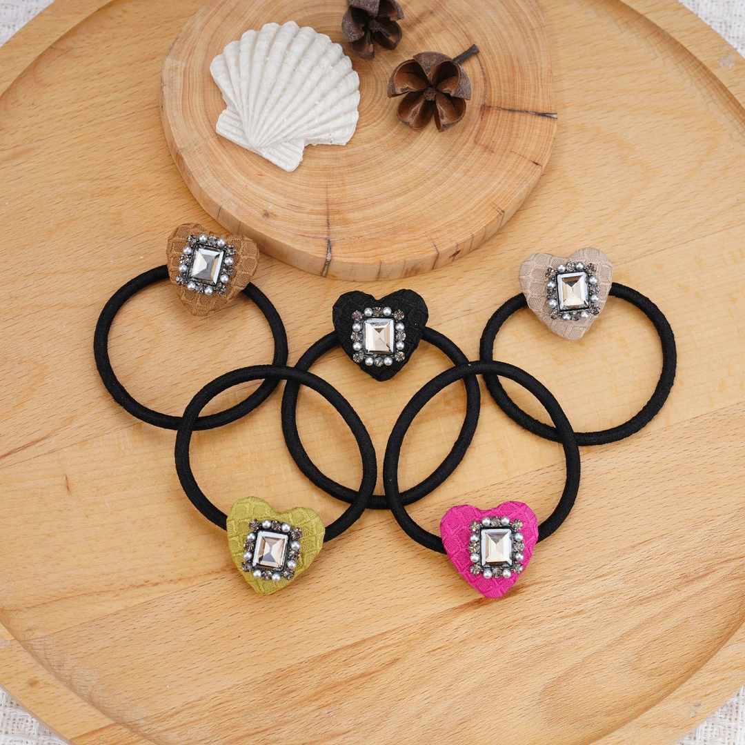 韩国复古桃心珠钻细发圈轻奢韩版头发发圈扎头发的皮筋新款洋气