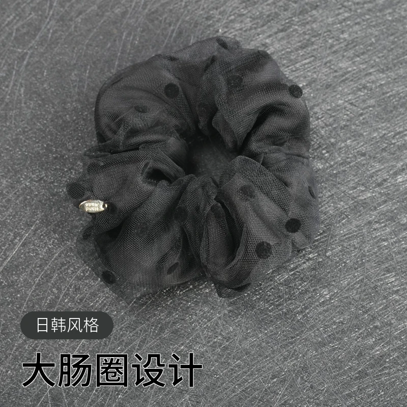 韩国双层波点蕾丝大肠圈简约气质纯色头绳可爱黑色成人超仙韩版