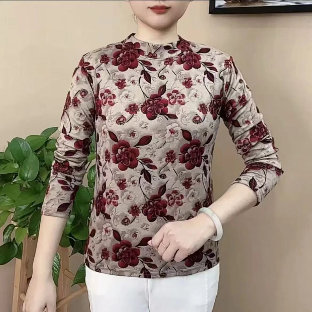 【加绒加厚】2024新款冬款时尚洋气百搭长袖半高领妈妈装保暖打底衫