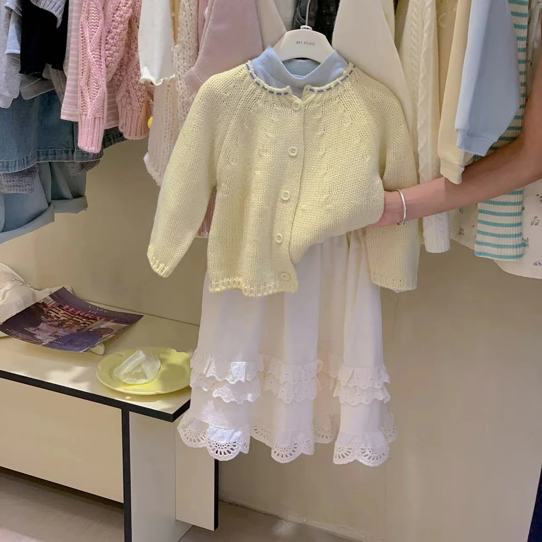 C4323 [BKT] 韩版浅黄针织开衫