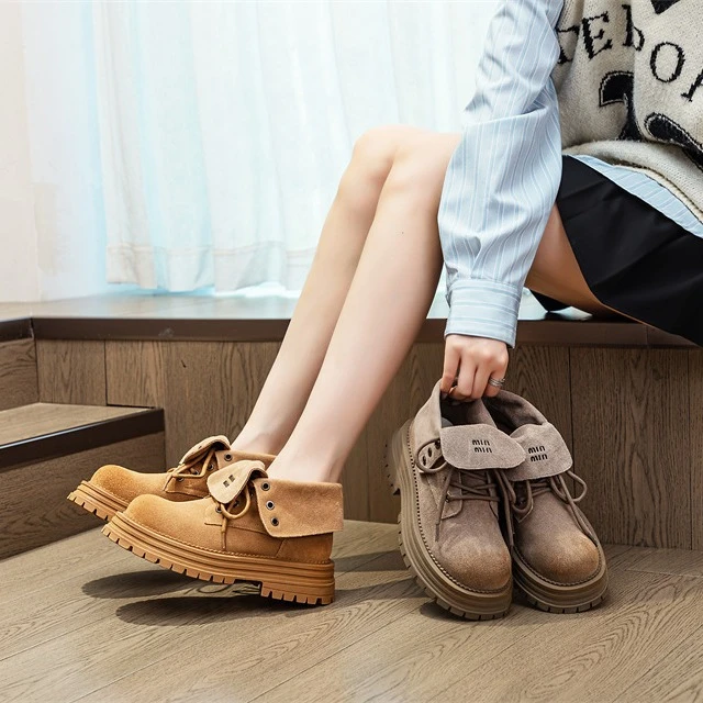 真皮复古翻盖马丁靴女2024早秋新款黄色单靴厚底两穿短靴大黄靴潮