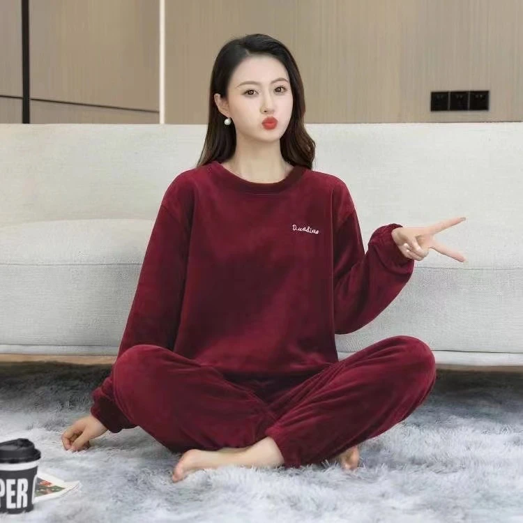 加厚款暖暖套装女秋冬款珊瑚绒保暖宽松休闲套装睡衣女套装大码