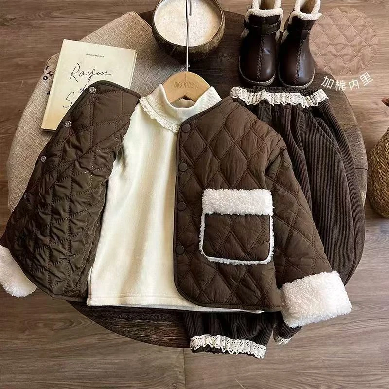 女童外套秋冬款2024新款夹棉女宝宝棉服冬季加厚儿童冬装女孩棉衣