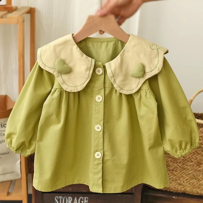 女宝宝娃娃领风衣外套2024春秋新款儿童秋装上衣女童韩版大衣潮