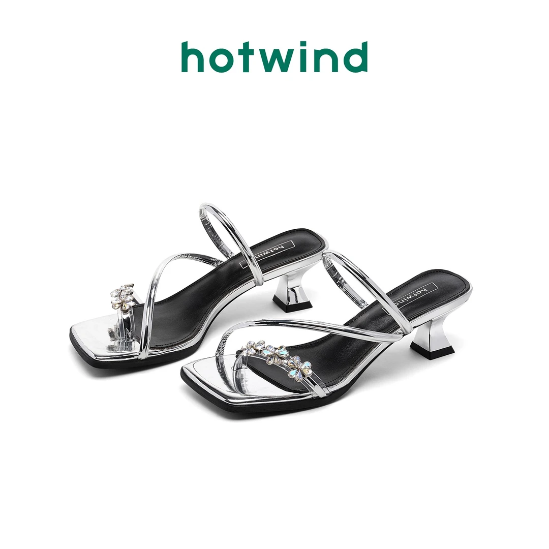 Hotwind/热风时尚法式一字带夏季凉鞋2024新款气质低跟时装鞋女士