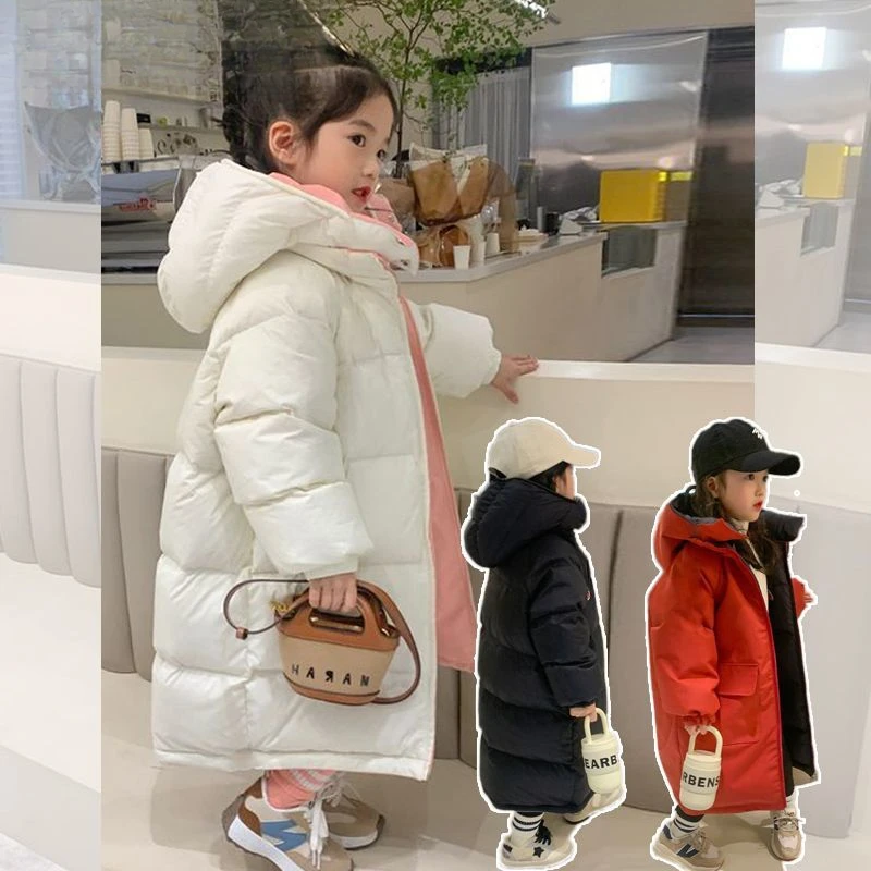 儿童长款棉衣穿韩版洋气棉袄女孩冬装加厚保暖棉服潮女童