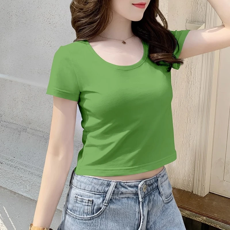 白色短款t恤女短袖紧身露脐上衣2025夏季漏肚脐高腰修身半袖体恤