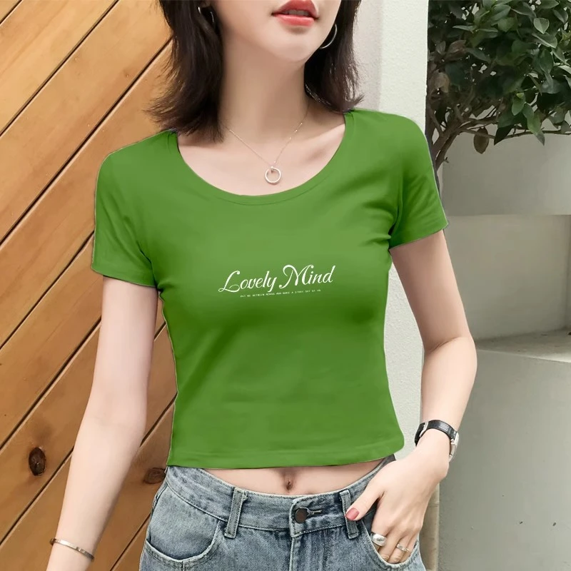 短袖T恤女短款圆领上衣2025夏季新款韩版高腰修身性感百搭打底衫