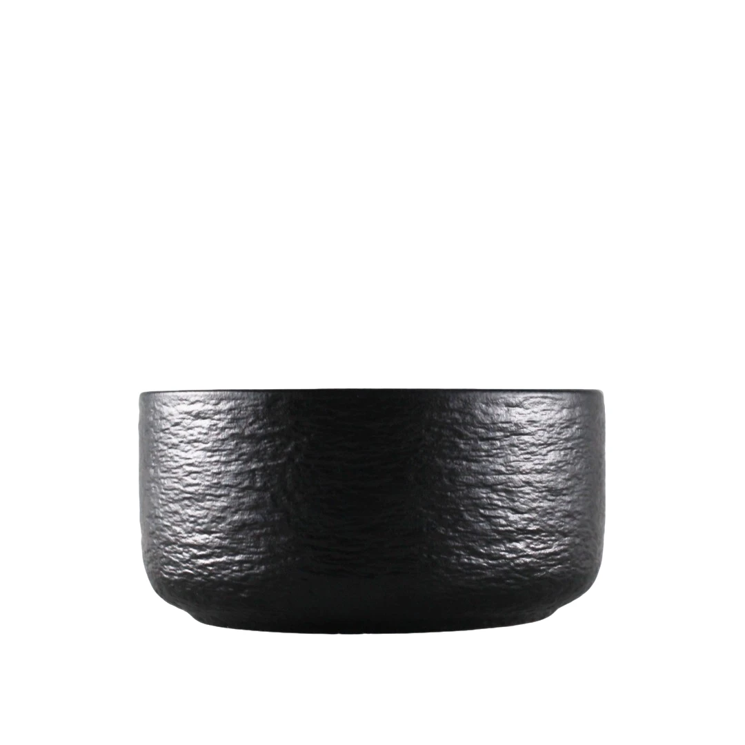 陶瓷餐具 哑光石纹高颜值创意简约家用饭碗黑色矮脚底碗 14cm*8cm