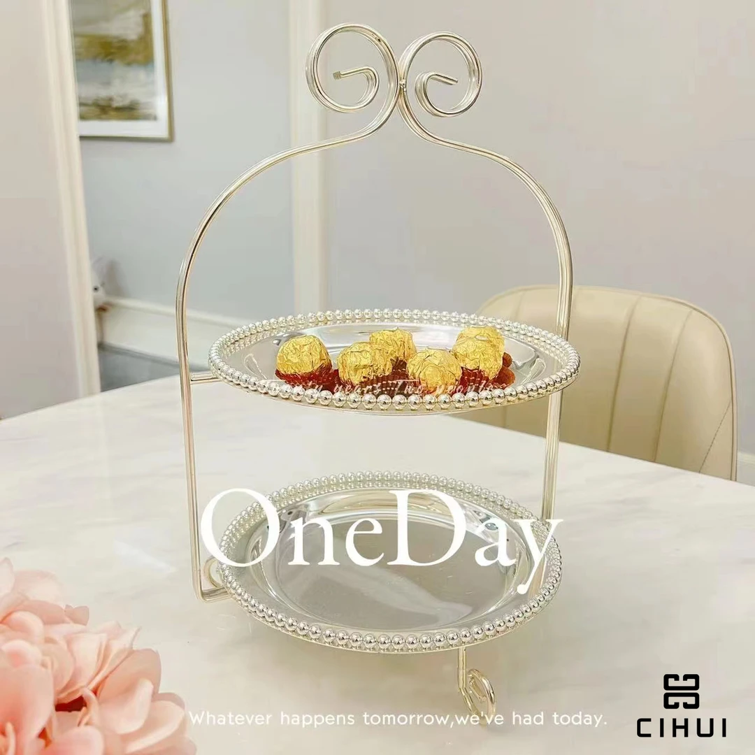 英式镀银双层甜品架轻奢甜点架点心架摆台家用高档置物架漏网勺