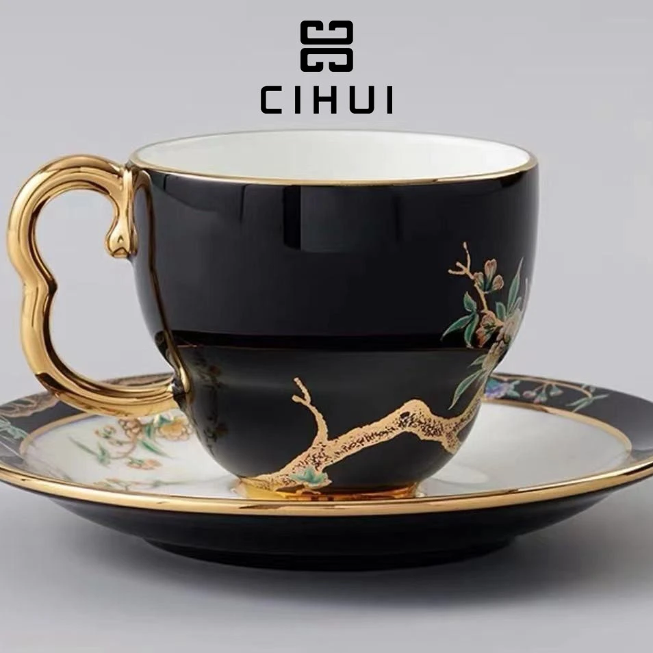 夫人瓷石榴家园精致高档轻奢描金中式家用陶瓷下午茶英式咖啡杯
