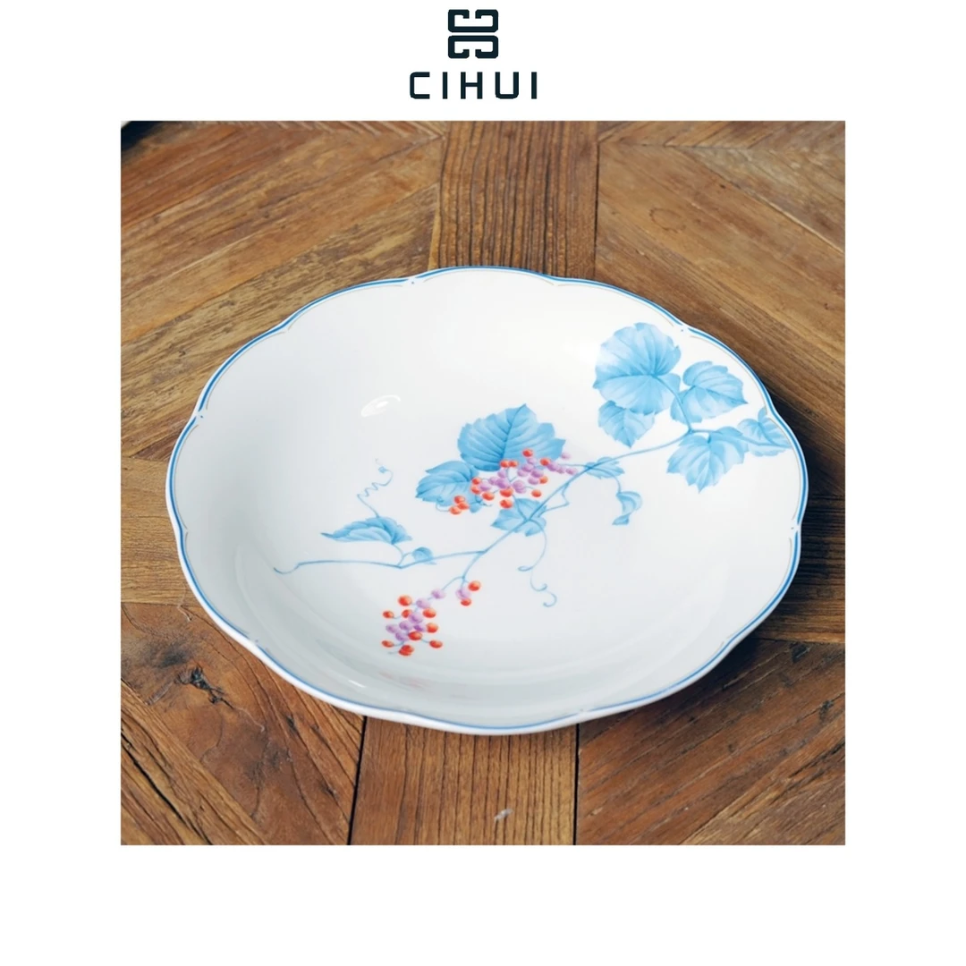 NARUM 水墨画系列 日式家用高颜值个性创意盘子 野葡萄圆盘25.5cm